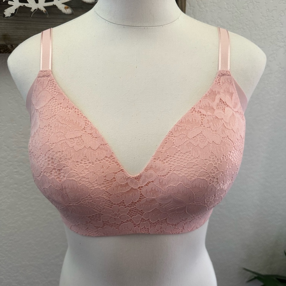 Knix WingWoman Lace Contour Bra Size 7 Solid Pink Wireless Molded Cups‎